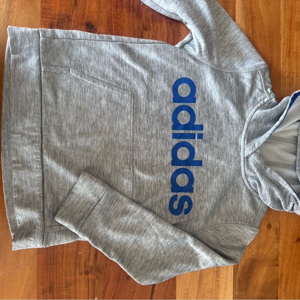 Adidas Heather Gray Hoodie with Blue Accents